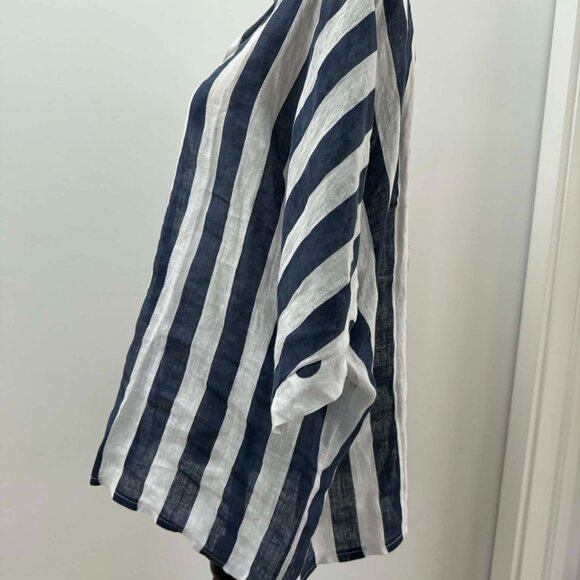 Made in Italy Linen Tunic | Polka Dot & Stripe | V-Neck | Relaxed Fit | M - Picture 4 of 10